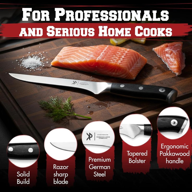 Kitchen perfection 6” Boning Knife for Meat Cutting & Filleting - Razor Sharp Premium German Steel Blade with Sheath - Full Tang Ergonomic Handle - Trim, Debone, Slice Meat Like a Pro- BBQ Men's Gift - Image 3